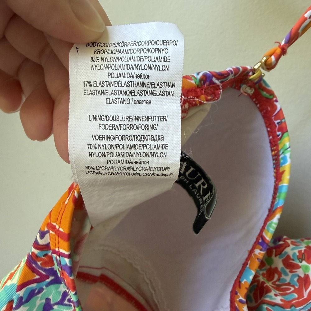 LAUREN Ralph one swim suit Tankini Top paisley Pads Women's Size 8 - Picture 5 of 13
